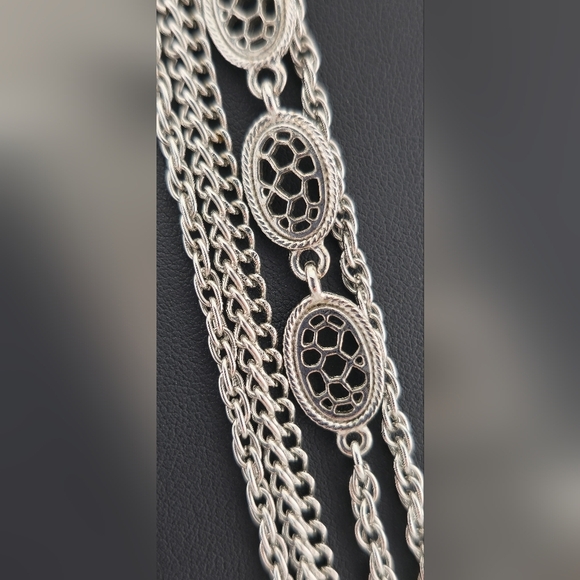 Monet Vintage Silver Multi Strand Chain Necklace 27” Layered Statement Jewelry - Picture 6 of 6